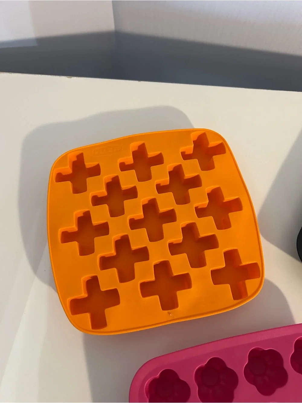 3 pack set of ice mold trays- Silicone Ice Cube Tray Set - Pink, Orange & Black